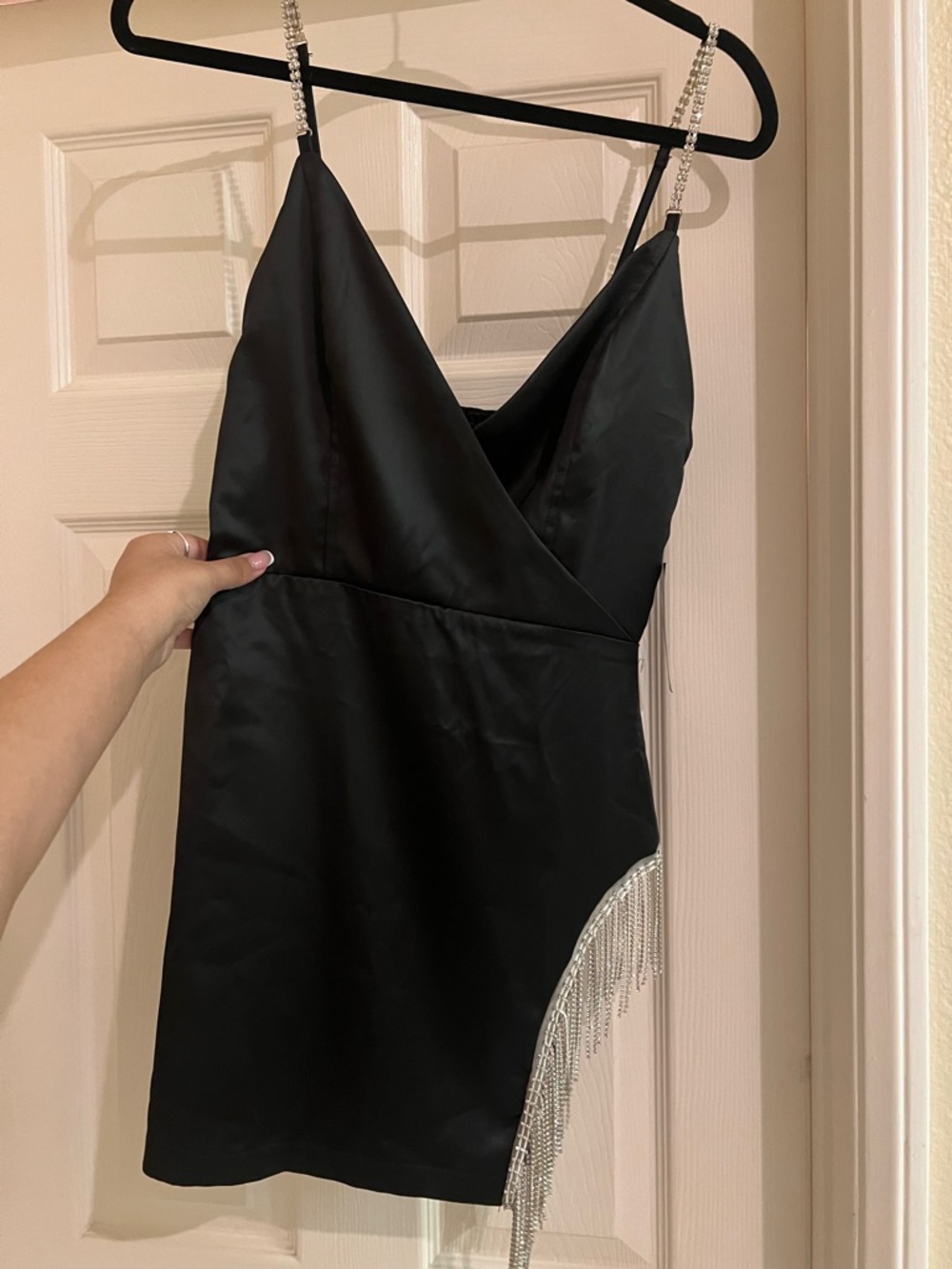 Raveland Diamond Up Baddie Dress in Black with Crystal Straps
